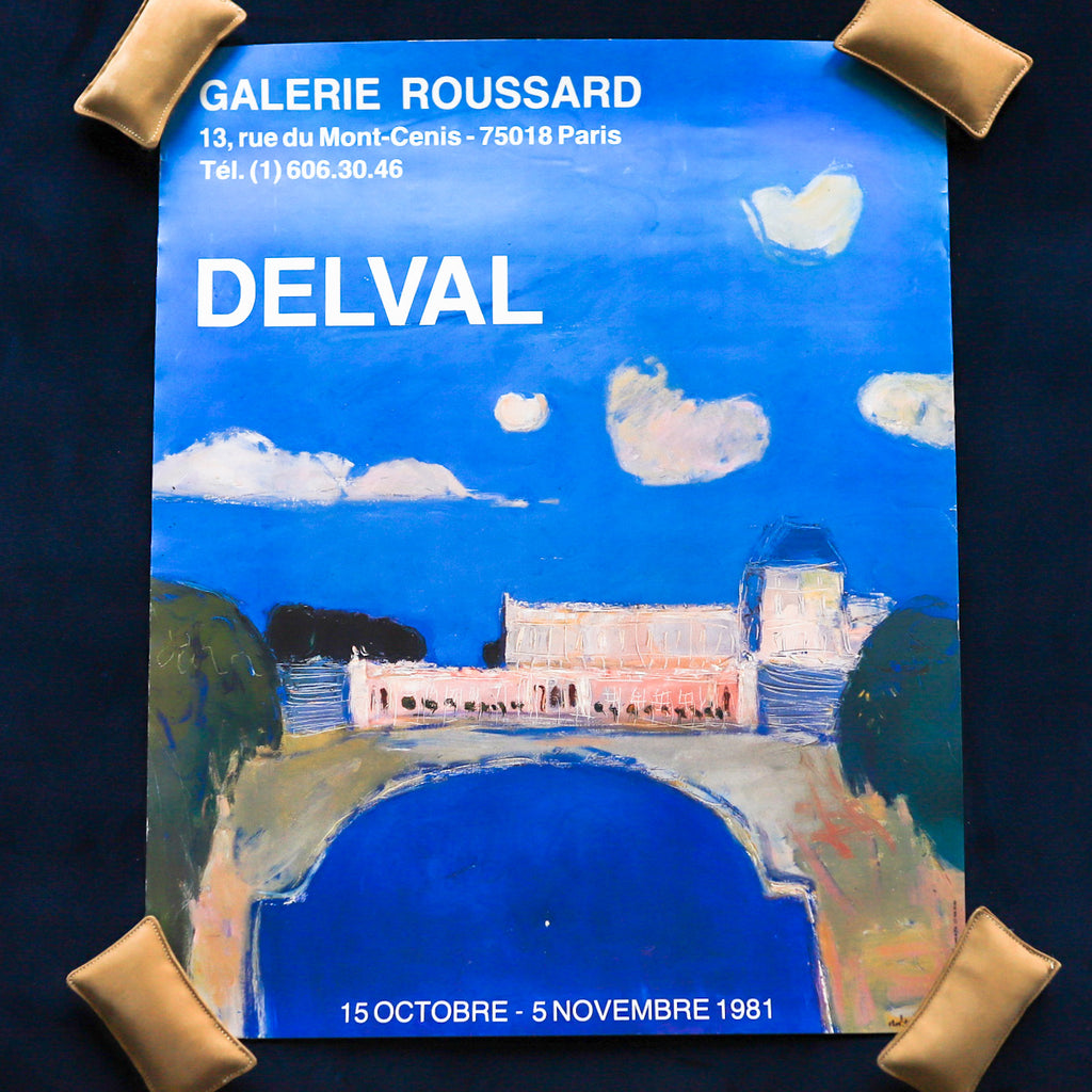 Vintage 80s French Delval Art Exhibition Poster of a Beautiful Sky Scenery at Golden Rule Gallery in Excelsior, MN