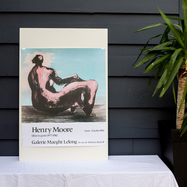 Vintage 80s Henry Moore Art Exhibition Poster | Vintage 80s Exhibition French Art Poster | Golden Rule Gallery | Gallery Maeght Vintage Exhibition Poster | Golden Rule Gallery | Excelsior, MN 