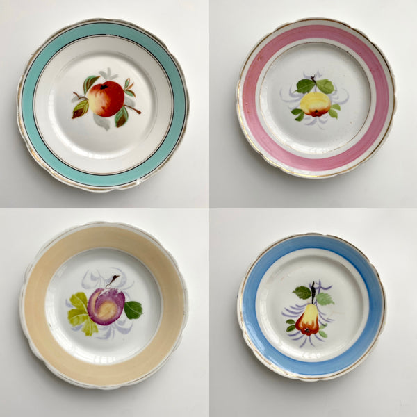 Set of pretty vintage pastel painted fruit dessert plates at Golden Rule Gallery in Excelsior, MN