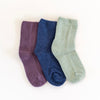 Blue Purple and Green Fuzzy Cloud Socks by Le Bon Shoppe 