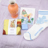 Ivory Short Girlfriend Tube Socks with Blue Stripes by Le Bon Shoppe