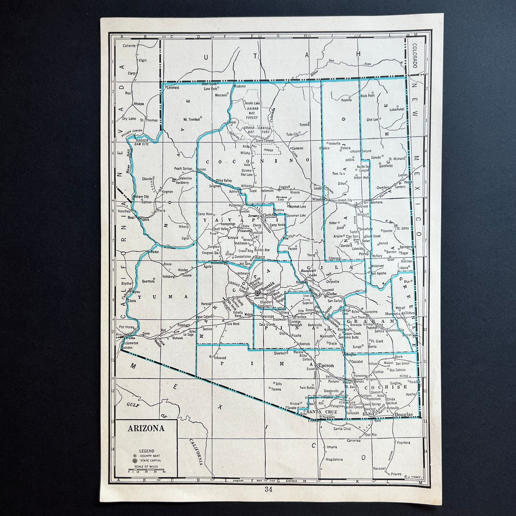 Vintage 1940s Arizona Atlas Map at Golden Rule Gallery
