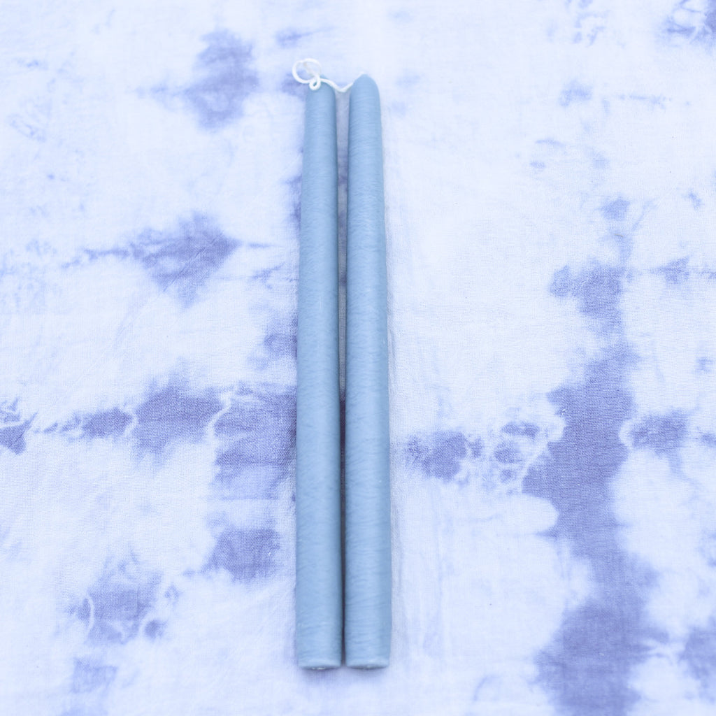 Dusty Blue Taper Candles | Mole Hollow Candles | Pair of Blue Taper Candles | Golden Rule Gallery | Excelsior, MN
