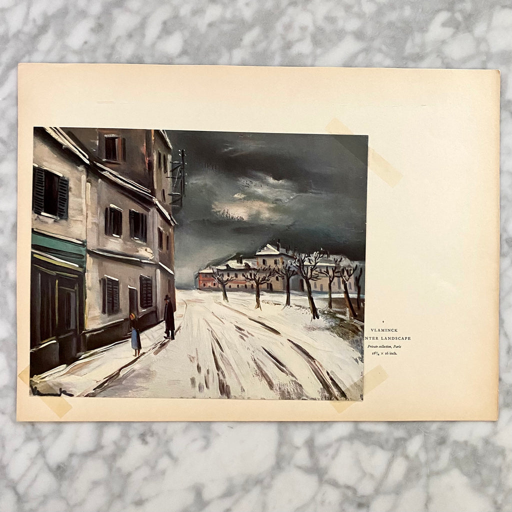 Vintage 40s Swiss Winter Landscape Art Print | Vintage Vlaminck Offset Lithograph Art Print | Winter Landscape Vlaminck Art Print | Golden Rule Gallery | Vintage Art Prints | Excelsior, MN | Vintage Art Collectibles
