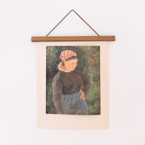 Vintage 50s Pissarro Peasant Woman offset lithograph art print hanging on poster hanger