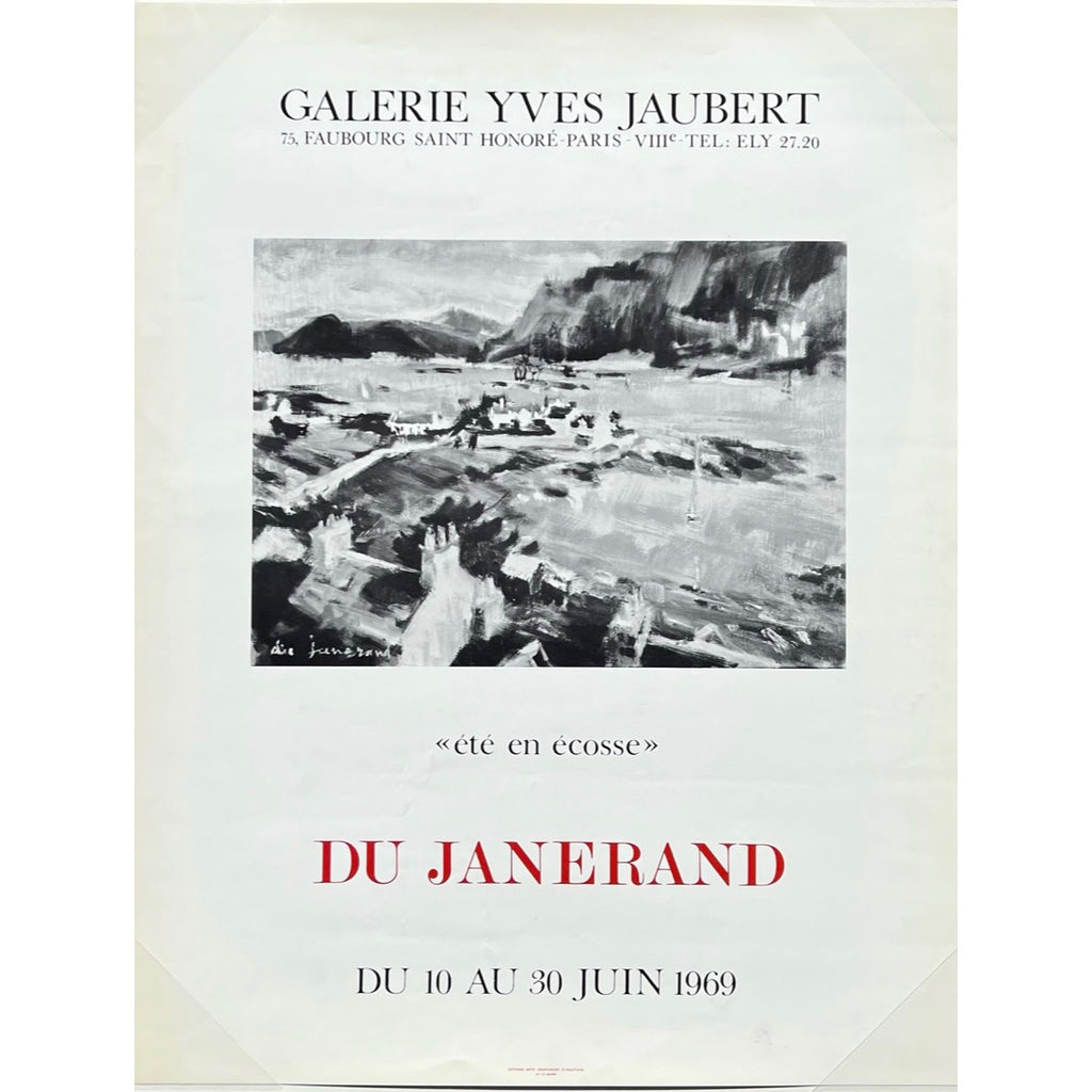 Vintage 1969 French Du Janerand Exhibition Poster with Black and White Landscape