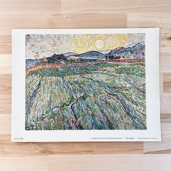 Van Gogh | Landscape with Plowed Fields | Sunset Art | Vintage Art | Golden Rule Gallery | Vintage 1960 Van Gogh "Landscape with Plowed Fields" Art Print | Vintage 60s Van Gogh Print | Vintage Van Gogh Landscape Art Prints