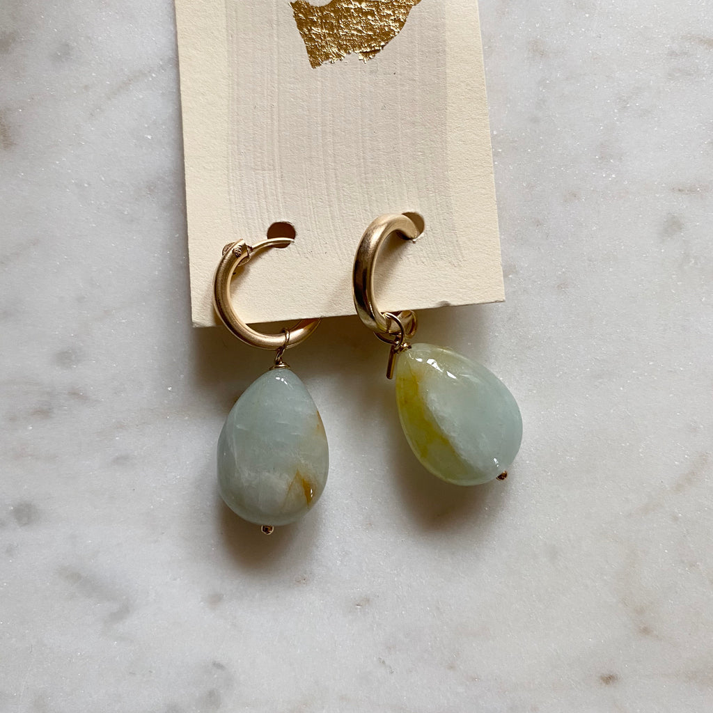 Teardrop Earrings with Aquamarine Charm | Protextor Parrish | Golden Rule Gallery | Excelsior, MN