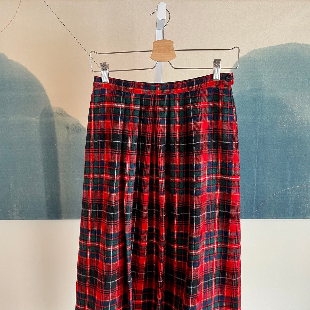 Vintage 70s Long Red Tartan Wool Skirt