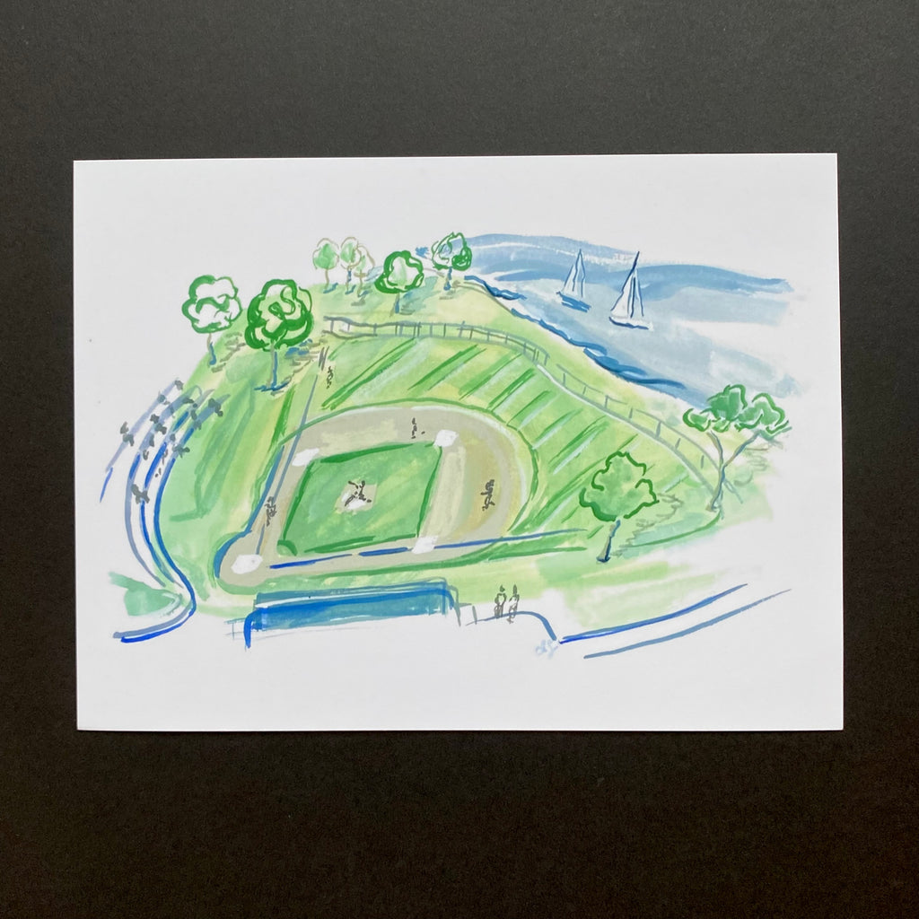Lake Minnetonka Excelsior Commons Baseball Field Watercolor Art Print by Isabelle Skoog at Golden Rule Gallery in Excelsior, MN