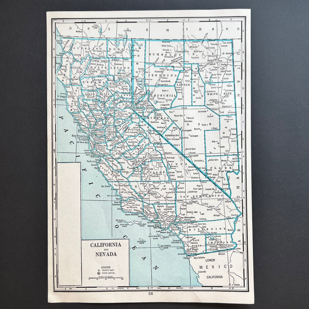 Vintage 1940s California and Nevada Census Atlas Map Art Print at Golden Rule Gallery in Excelsior, MN