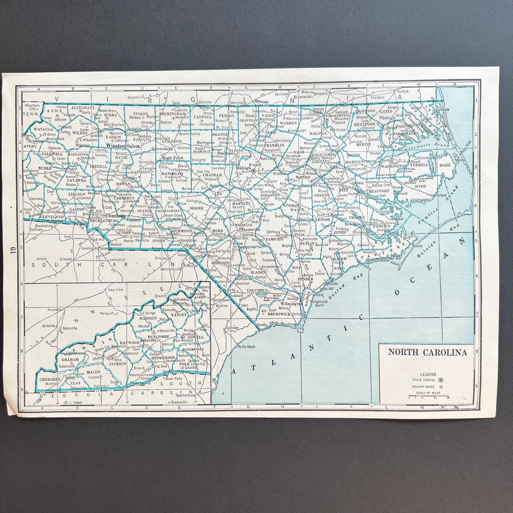 Vintage North Carolina Map | 1940 Census | Authentic Vintage Southern Americana Decor | Golden Rule Gallery