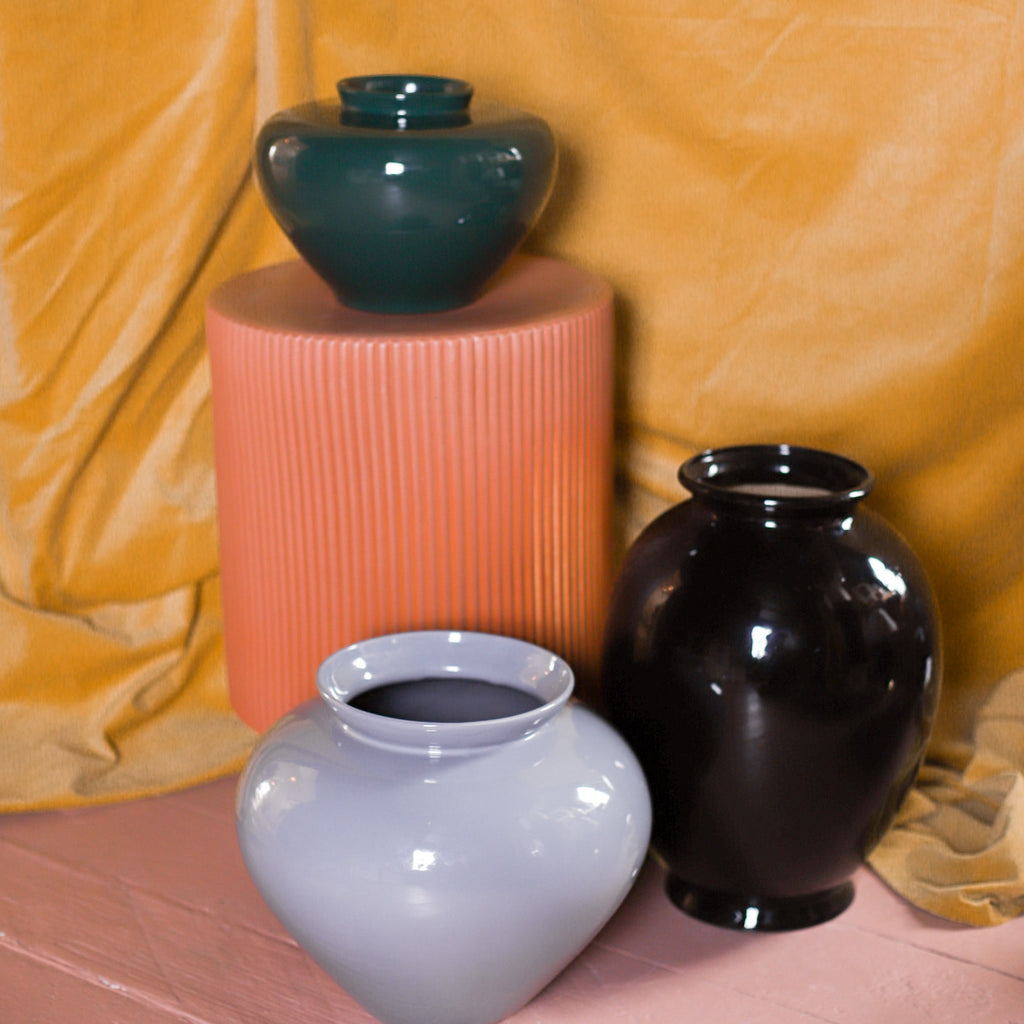Vintage Black Vase | Tall Glossy Statement Vase | Golden Rule Gallery | Excelsior, MN | Home Decor