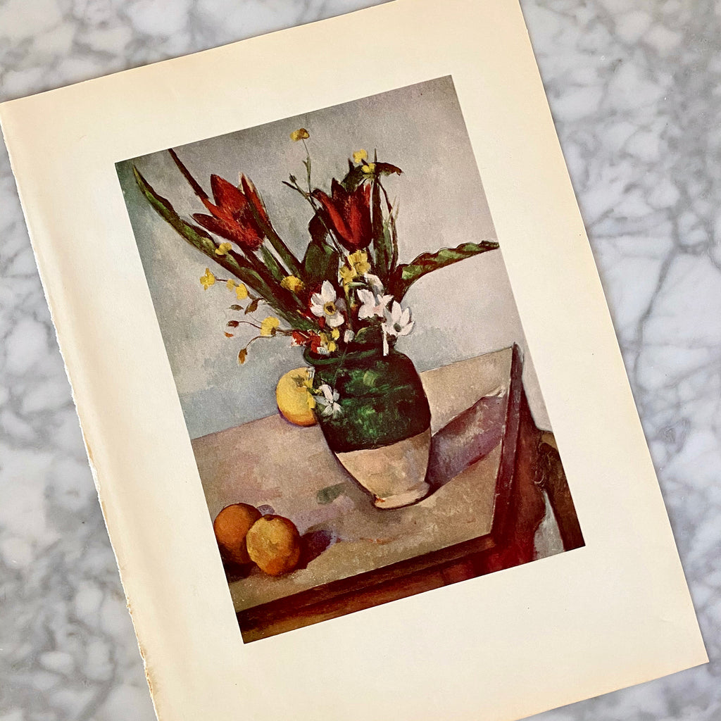 Vintage 50s Cezanne Tulips and Apples Offset Lithograph Print
