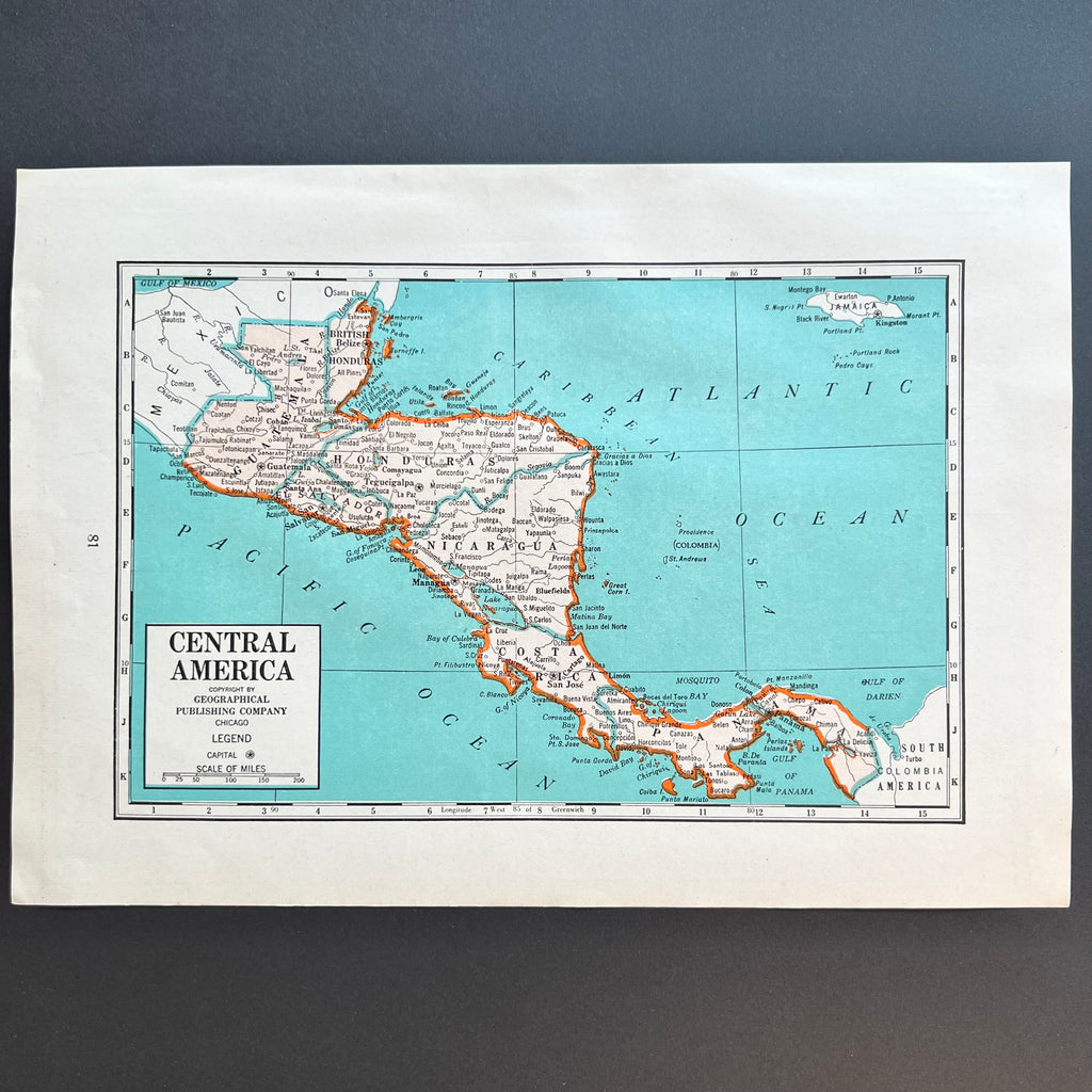 Vintage 1940s Central America Census Atlas Map Art Print at Golden Rule Gallery in Excelsior, MN