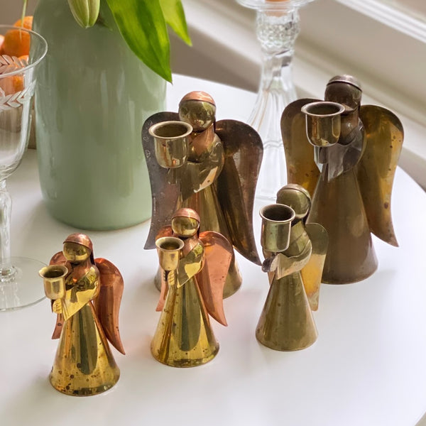 Vintage Brass and Copper Angel Taper Candle Holders from Golden Rule Gallery in Excelsior, MN