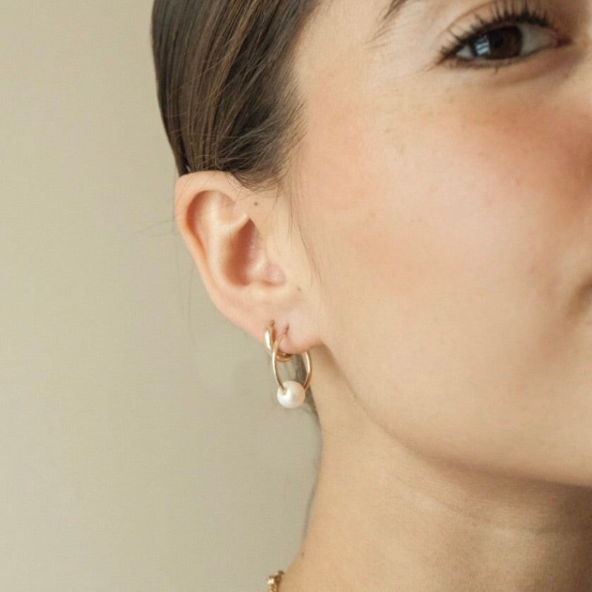 Dainty Gold Hoop Earrings | Pearl Gold Earrings | Golden Rule Gallery | Excelsior, MN