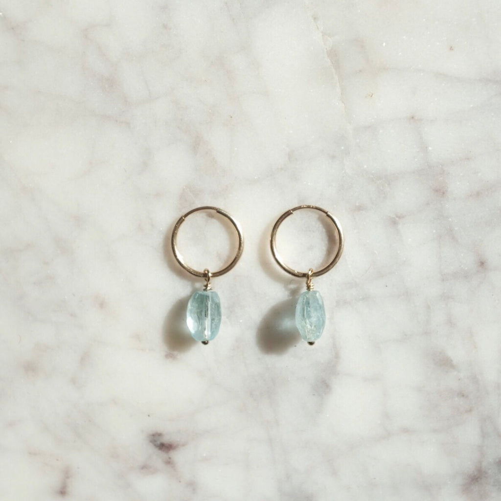 Aquamarine and Gold Hoop Earrings | Protextor Parrish Jewelry | Golden Rule Gallery | Exelsior, MN