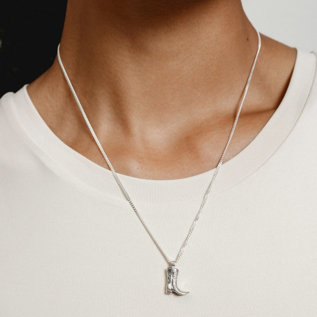 Western Necklace | Sterling Silver Charm Necklace | Wolf Circus Jewelry | Silver Cowboy Boot Necklace | Golden Rule Gallery | Excelsior, MN | Charm Necklace 
