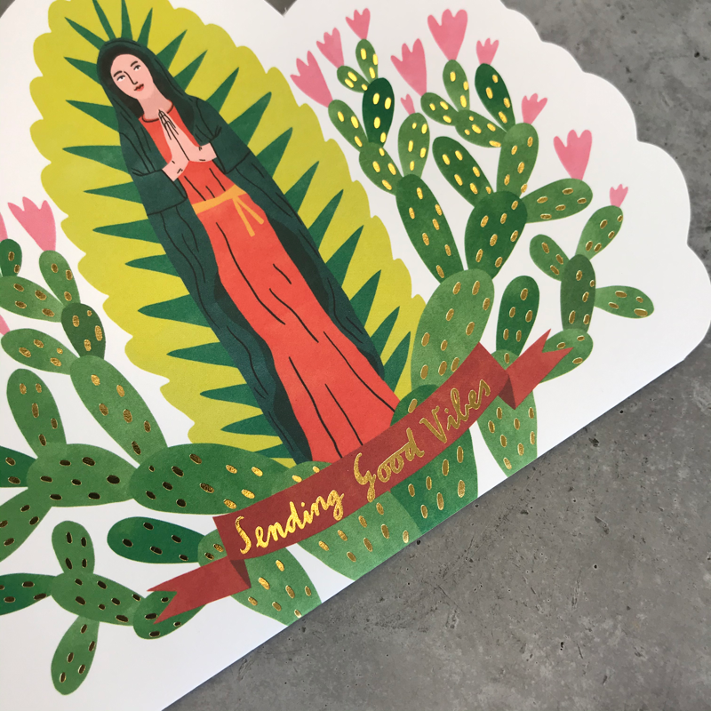 Sending Good Vibes Mother Mary Greeting Card by Red Cap Cards at Golden Rule Gallery in Excelsior, MN