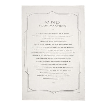 Mind Your Manners Tea Towel | Golden Rule Gallery | Sir Madam | Textiles | Pure Linen Tea Towel Art | Art For The Kitchen | Mind Your Manners Art | Golden Rule Gallery | Excelsior, MN