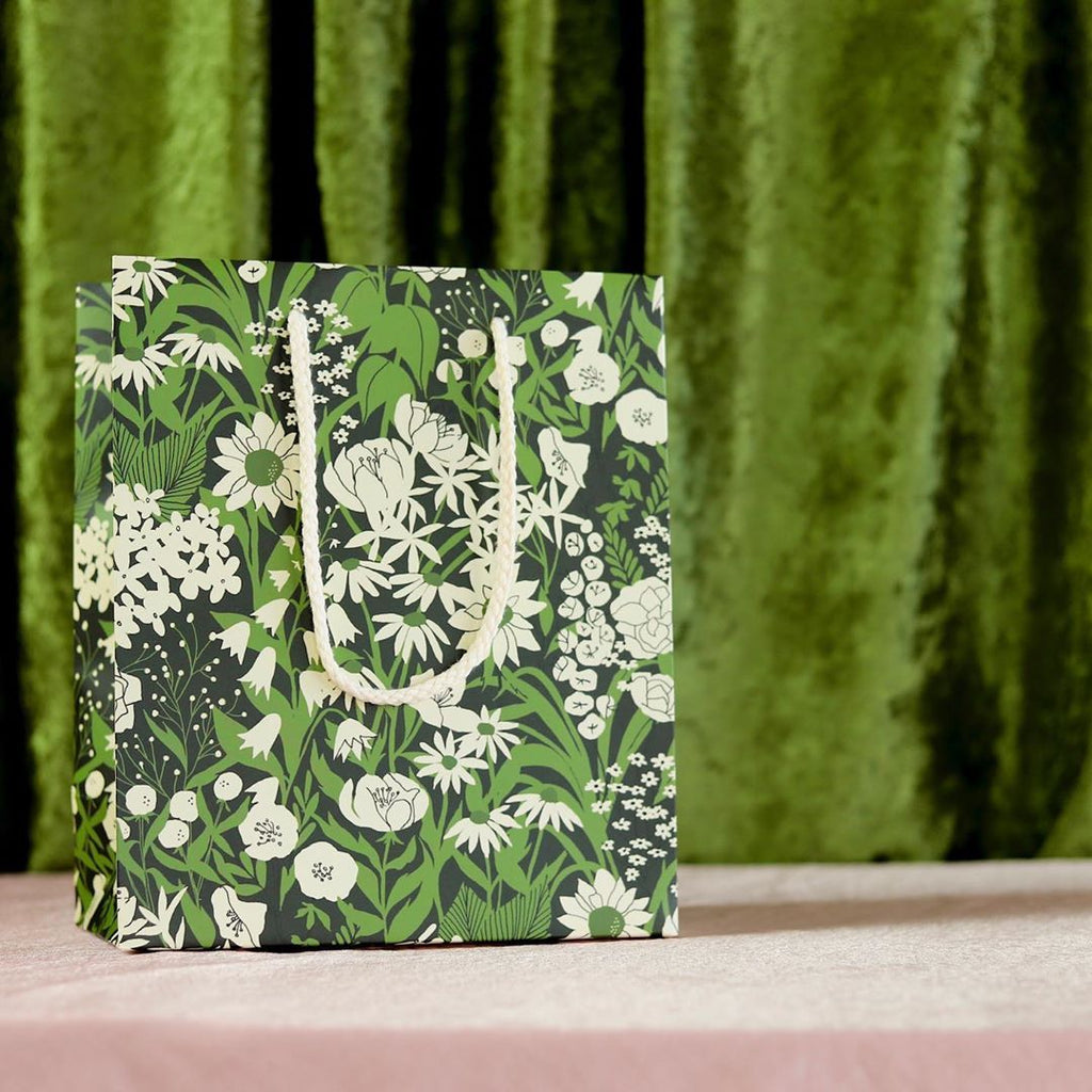 Olive Wild Green Floral Printed Gift Bag by Red Cap Cards at Golden Rule Gallery in Excelsior, MN